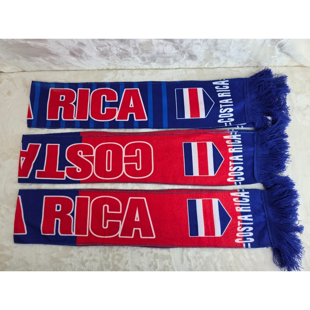Costa Rica Soccer Fan Scarf Blue Red White Flag Supporter‎ Scarf Knit Lot of 3